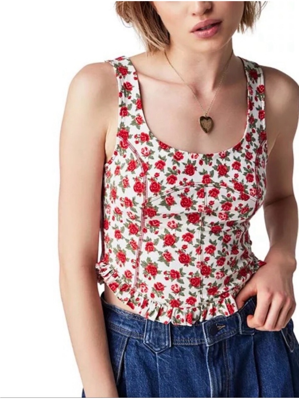 Free People Red Floral Melanie
Tank Criss Cross Back Size Floral S